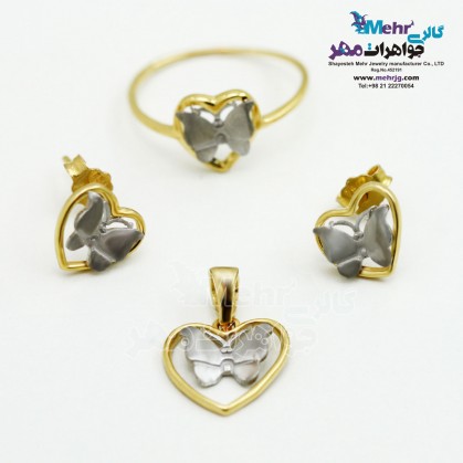 Half set of gold - Pendant and Earring and Ring - Heart and Butterfly Design-MS0062